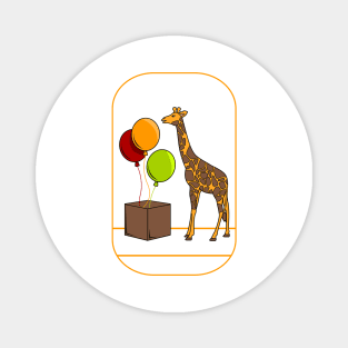 Funny giraffe with rising balloons out of a box Magnet